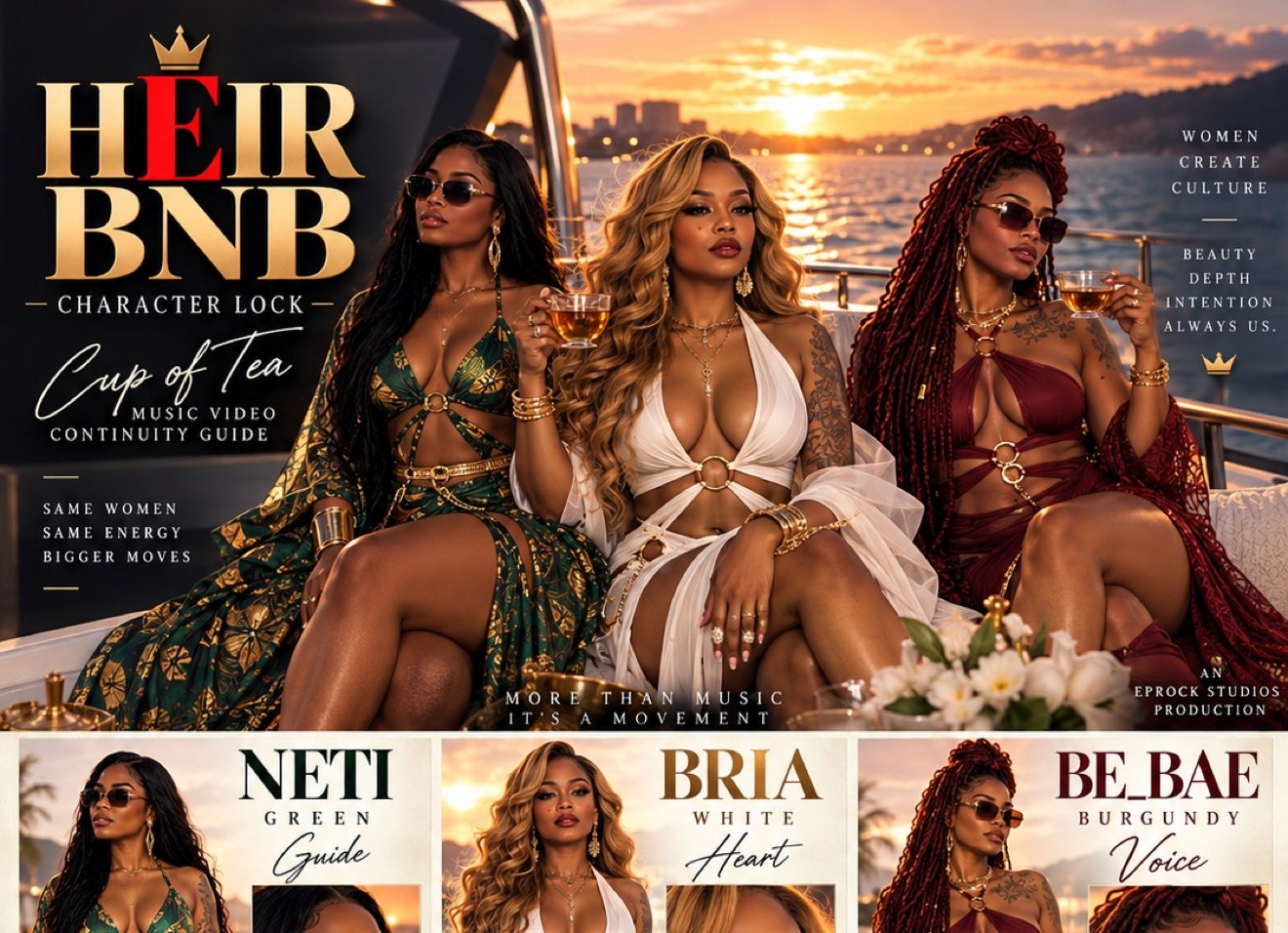 HEIR BNB trio on a yacht at sunset — Cup of Tea
